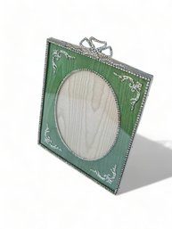 Elegant French Boudoir Picture Frame In Enamel, Green Velvet, Rhinestone