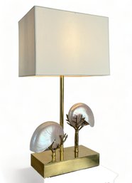Willy Daro Style Brass And Shell Table Lamp