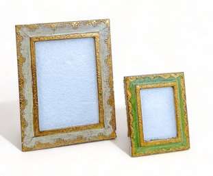 Italian Florentine Painted Gilt And Tan, Green Picture Frames
