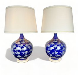 Pair Of Wildwood Lamps,  'Fishin Line' Blue Ceramic Lamps With Fish