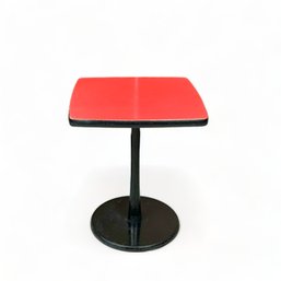 Small Mid Century Red Laminate And Wood Pedestal Base Side Table