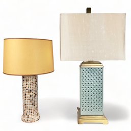 Table Lamps Mid Century Mosaic Tile And Wood And Pierced Celadon Porcelain And Brass