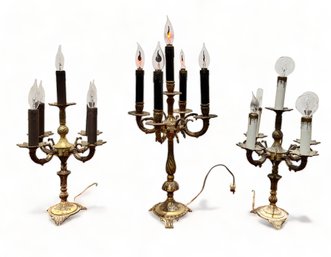 Three Vintage Table Top Electrified Candelabras