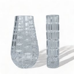 Waterford And Possibly Cartier Crystal Vases Lattice Cut
