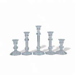 5 Crystal Columnar Candlesticks Possibly Tiffany & Co.