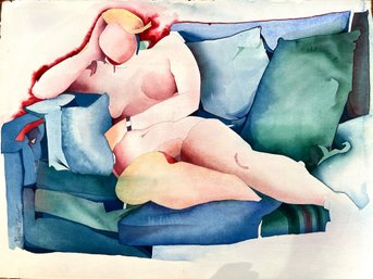 Claude Ponsot, Figurative Watercolor On Paper