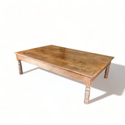 Phenomenal 74' Large Rustic Pine Wood Coffee Table With Turned Legs