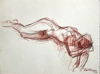 Robert Freiman, Male Resting On Side, Watercolor And Pencil Figurative Sketch