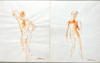 5th Pair, Robert Freiman Watercolor And Pencil Figurative Sketches