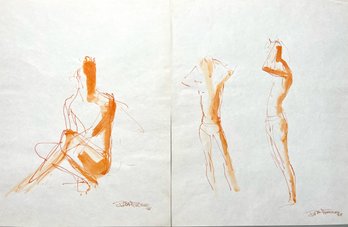 4th Pair Robert Freiman Watercolor And Pencil Male Figuratice Sketches