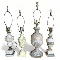 Selection Of Four Table Lamps, Three Carved Stone One Wood
