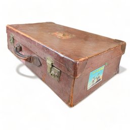 Vintage English Leather Suit Case, Dated 1946