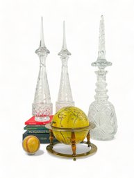Three Massive Crystal Decanters With Saber Stoppers