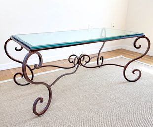 French, Wrought Iron And Glass Top Coffee Table