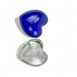 Baccarat Crystal Heart Paperweights Cobalt Blue And Clear 2 Pcs
