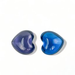 Baccarat Heart Paperweights, Purple And Blue