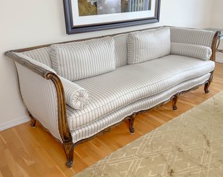 Victorian Sette Or Sofa Upholstered In Satin Pin Stripe With  Bolster And Contrast Pillows