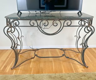 Phenomenal Entry Way Or Console Table In Wrought Iron With Marble Top