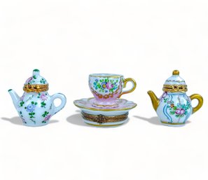 Tea Service, Limoges Hand Painted Trinket Or Pill Boxes