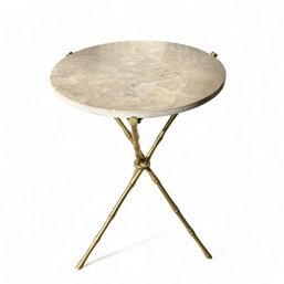 Cast Brass Bamboo Leg And Granite Top Side Table