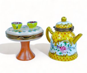Tea For Two And A Coffee Or Tea Pot Limoges Pill Boxes
