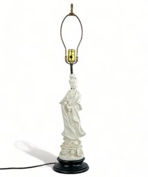 Fine Blanc De Chine Guanyin Figural Table Lamp, Hollywood Regency Style
