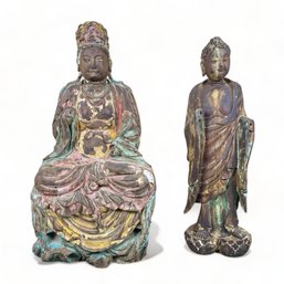 Two Large Carved Wood Buddha Statues