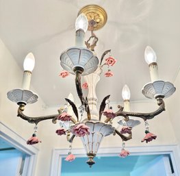 Tole Porcelain Chandelier With Roses
