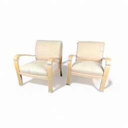 Pair Of J. Robert Scott, Salon Deco Lounge Chairs Lacquered And Boucle Upholstery