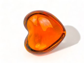 Baccarat Crystal Heart Paperweight In Amber Orange