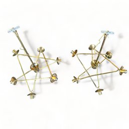 Pair Of Brushed Brass Star Chandelier Pendants Sputnik Style