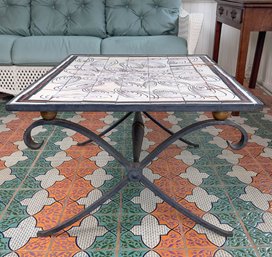 Mid Century, Iron And Tile Top Table