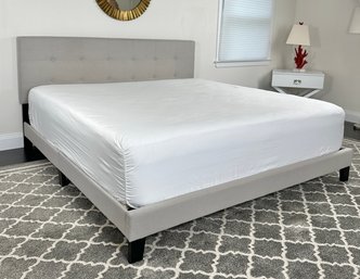 King Size Headboard And Bedframe In Grey Linen Upholstery (Mattress Not Included)