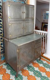 Antique Metal Hoosier Cabinet - 2 Pieces Could Make For Wall Storage  Cool Chest Or Workbench