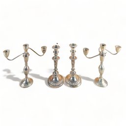 Floral Repousse Gorham And Duchin Weighted Sterling Silver Candlesticks, 4 Pcs