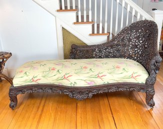 Antique Hand Carved Burmese Rosewood Sette Or Chaise Long