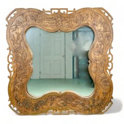Impressive Carved Chinese Wooden Mirror 58'