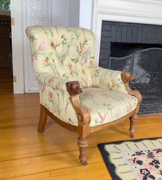 Antique Carved Dog Lounge Or Reading Chair