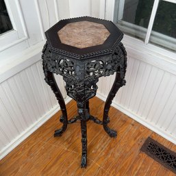 Antique Chinese Heavily Carved Rosewood Plant Stand