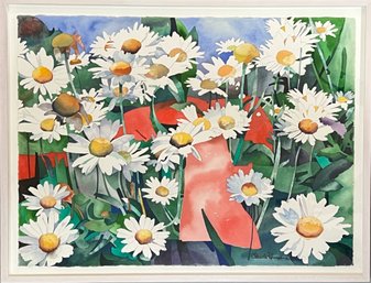 Claude Ponsot French School, Watercolor On Paper, Daisies