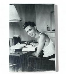 Large Monochrome Photograph, Portrait Of Young Man At Desk