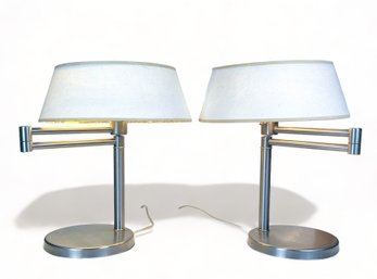 Pair, Mid Century Modern Nessen Swing Arm Lamps In Satin Nickel