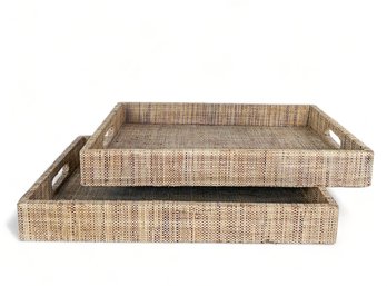 Pair, Rattan Covered Trays