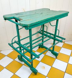 Wooden Side Table Or Desk Painted Turquoise Circa 1920's