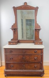 Antique East Lake Maple And Marble Top Chest Of Drawers With Built In Mirror