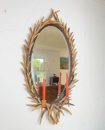 Exquisite Antique Horn Framed, Two Candle Oval Mirror