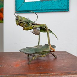 Antique Hand Painted Cricket On Lily Pad Desk Lamp