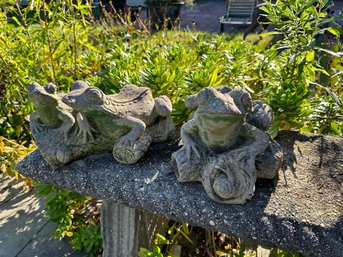 Two Old Concrete Frog Figures - Lawn And Garden Ornaments