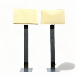 Pair JNL Chrome And Cherry Wood Kovacks Style Floor Lamps Pair