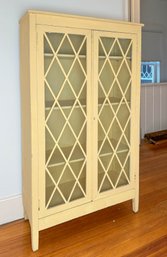 Vintage Two Door Glass Front Cabinet Painted Pale Yellow